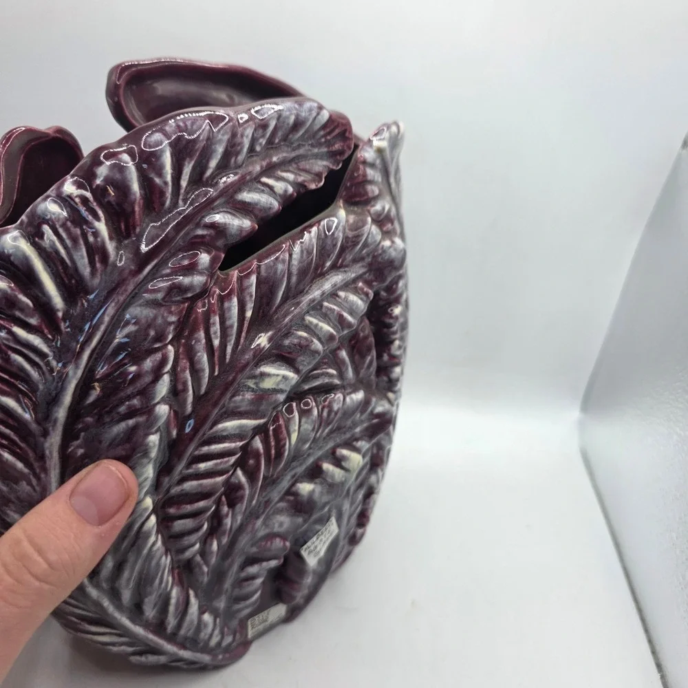 Vintage Royal Haeger R723 Leaf Vase Mulberry Agate Glaze USA Art Pottery